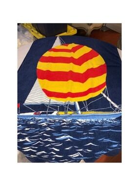 Eaton Blue & Red Sailboat Beach Towel One Size vintage